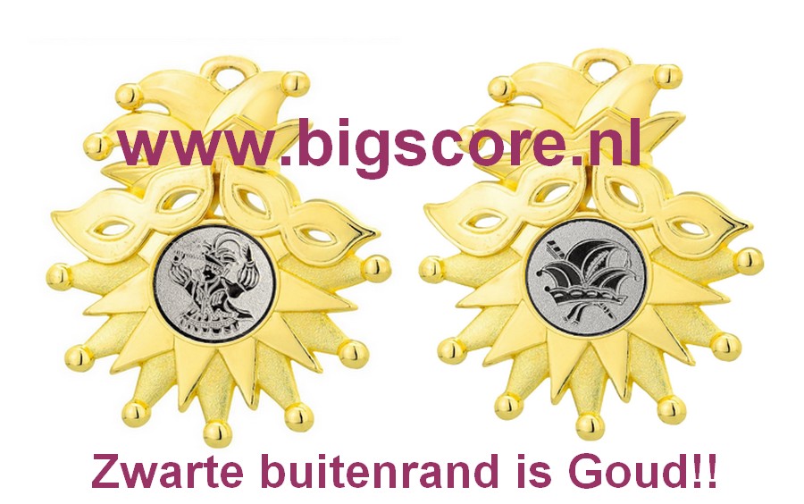 D56.01 Carnaval medaille masker goud afmeting 85x72 mm OP=OP!!